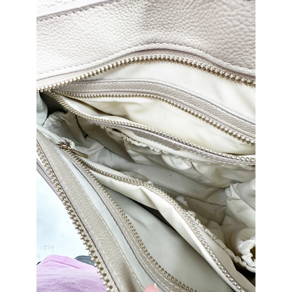 Mina Baie FLAW Diaper Bag Backpack Harper Tan Leather Minimalist Mom Bag